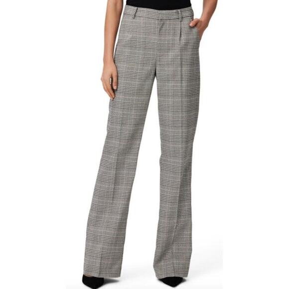 Nordstrom Pant Plaid Straight Leg Flat Front Trousers Polyester Blend Gray 4 - Picture 1 of 7